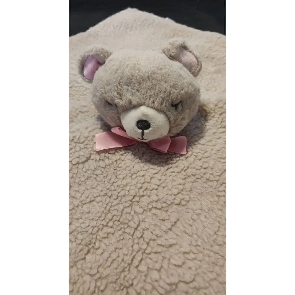 KELLYTOY Baby Tan BEAR Pink Ribbon RATTLE Security Blanket Soft Lovey Plush